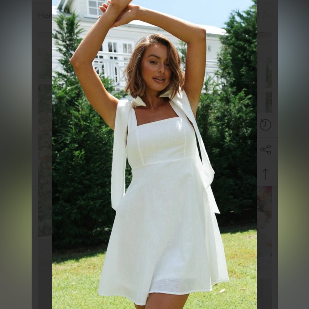 White Cotton Linen Tie Strap Babydoll Dress - Picture 7 of 14